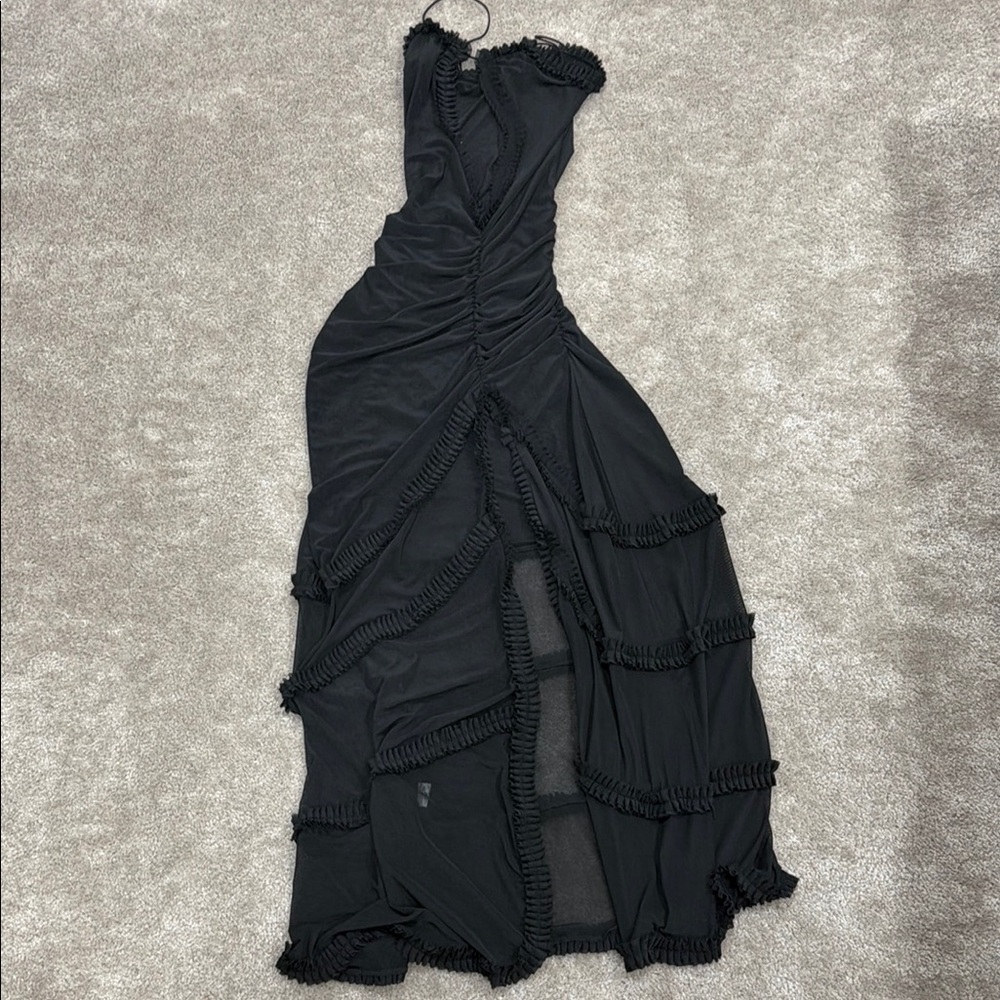 Elegant Black Ruffled Women's Dress